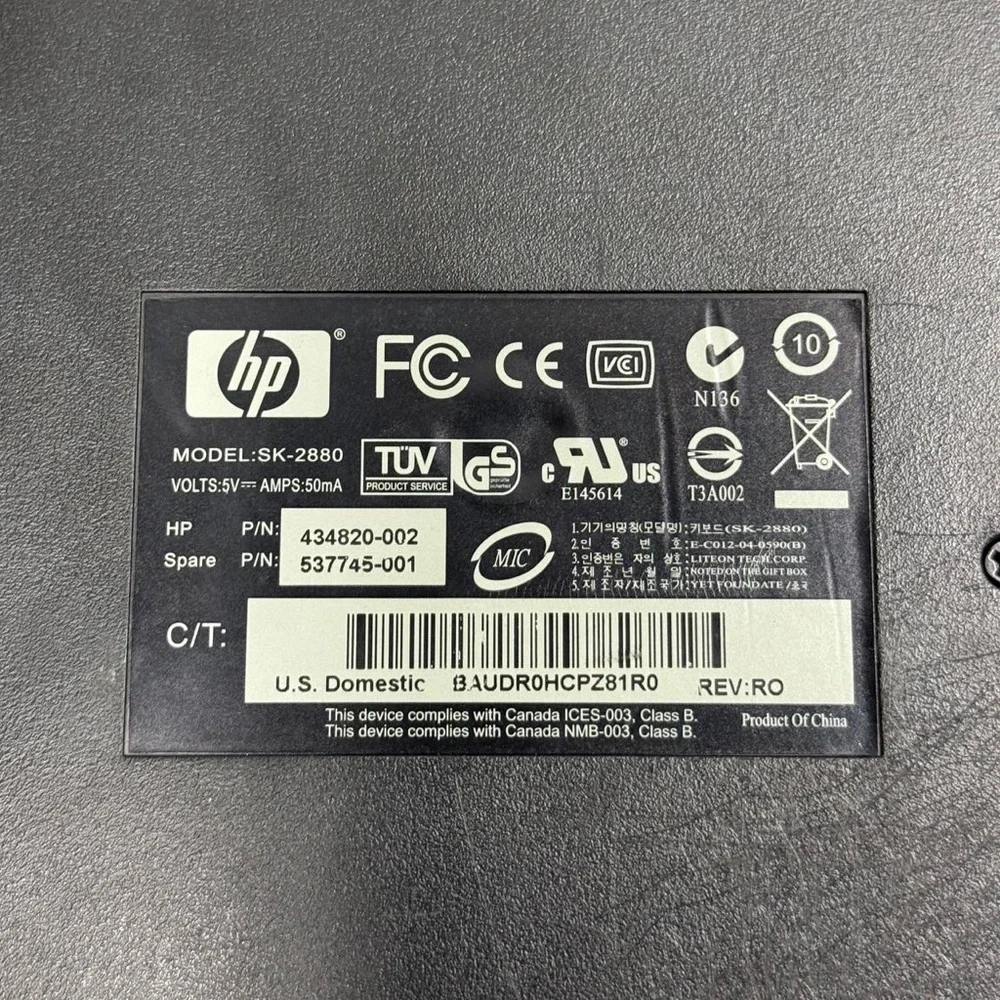 HP Keyboard Model 9109, Wired, Ps Connection, Adjustable height Black